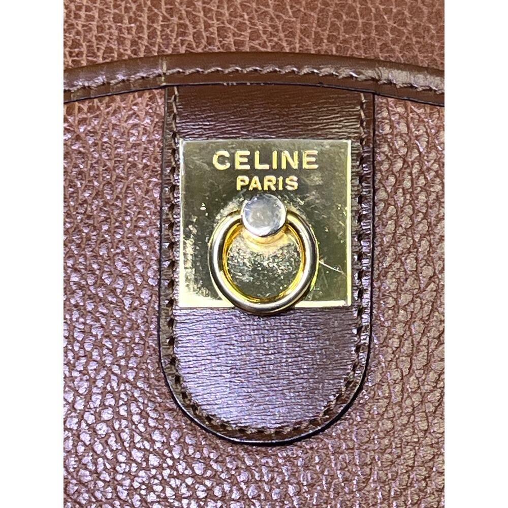 Celine Vintage Caramel Leather Round Crossbody Bag Red Interior Italy M13 - Picture 4 of 14